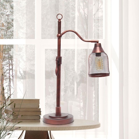 All The Rages Lalia Home Vintage Arched Table Lamp with Iron Mesh Shade, Red Bronze AL15405